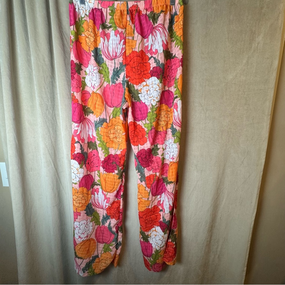 Trina Turk Wide Leg Pants Slits Swim Cover Up Floral Beach Resort Wear Size M